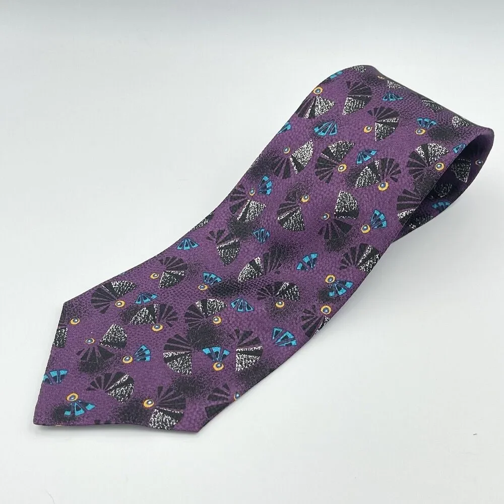 Countess Mara 100% Silk Neck Tie Vintage Novelty Feather Peacock Fan Purple